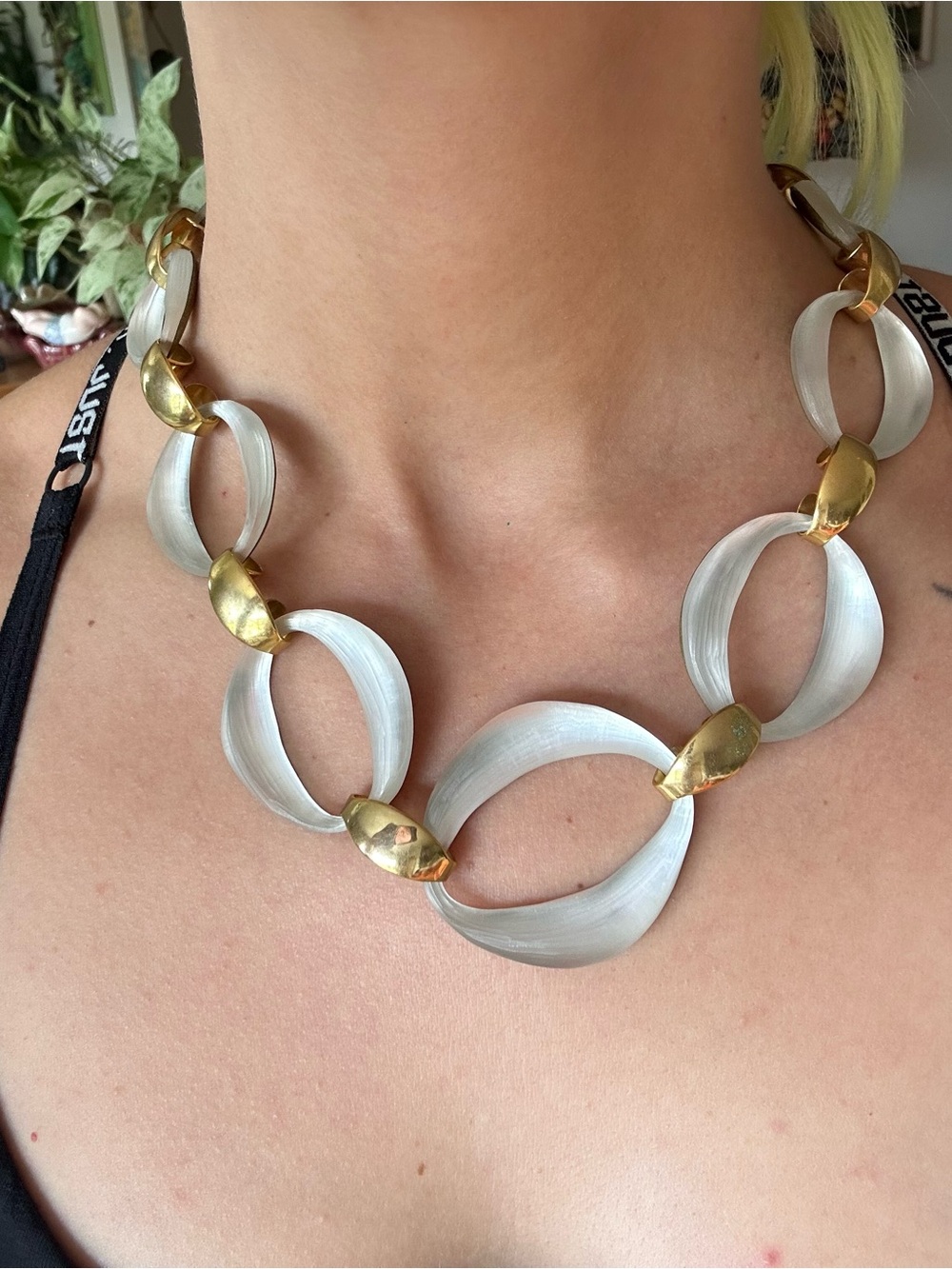 Alexis Bittar Two-Tone Silver and Gold Oval Link Necklace - Picture 7 of 9